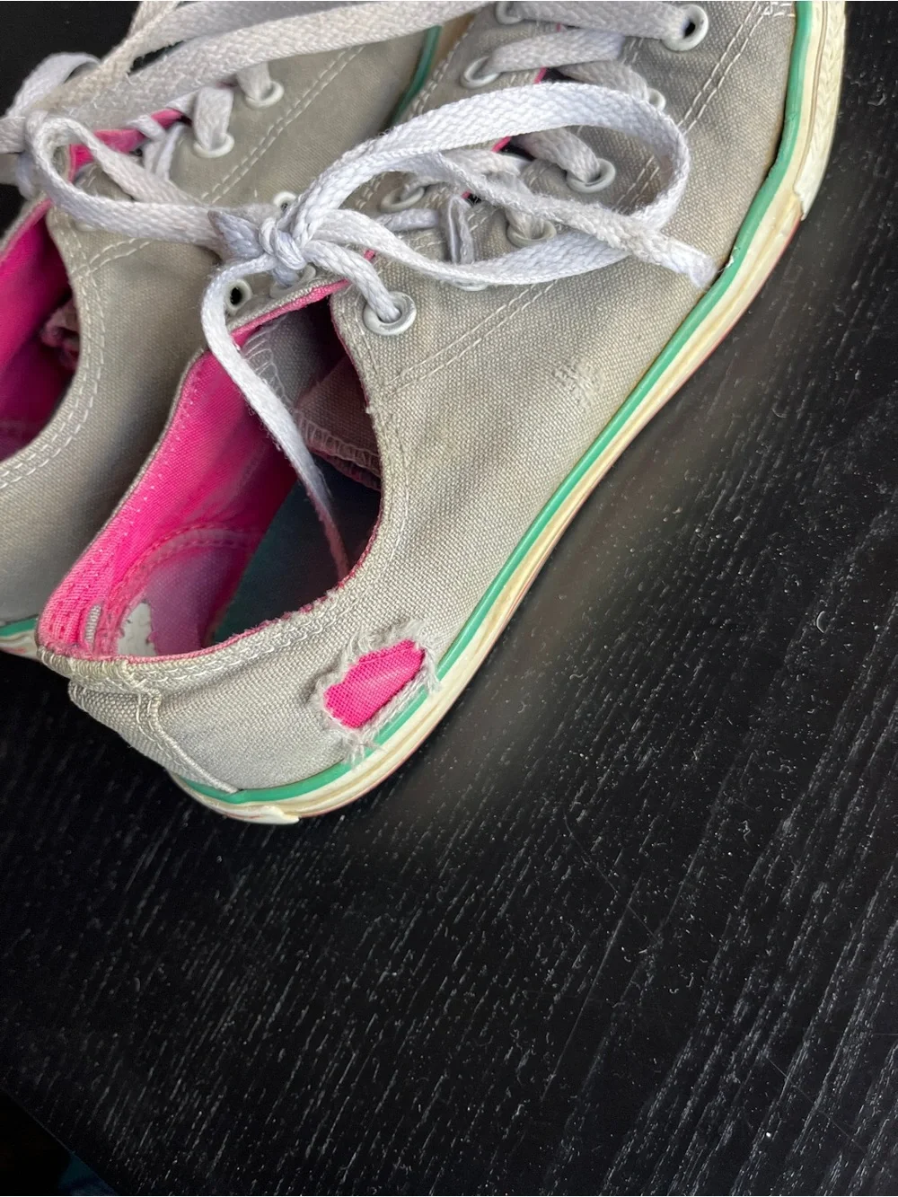 Converse All Star Low Gray Pink Green Canvas Shoes Junior 5 Sneakers